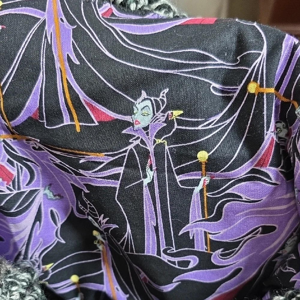 Handmade Black and Gray Crochet Bag With Purple Disney Interior with Cruella